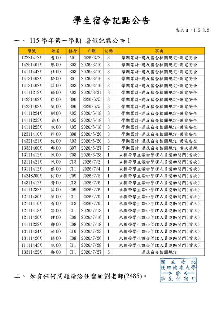 1151學生宿舍記點公告-暑住1圖片