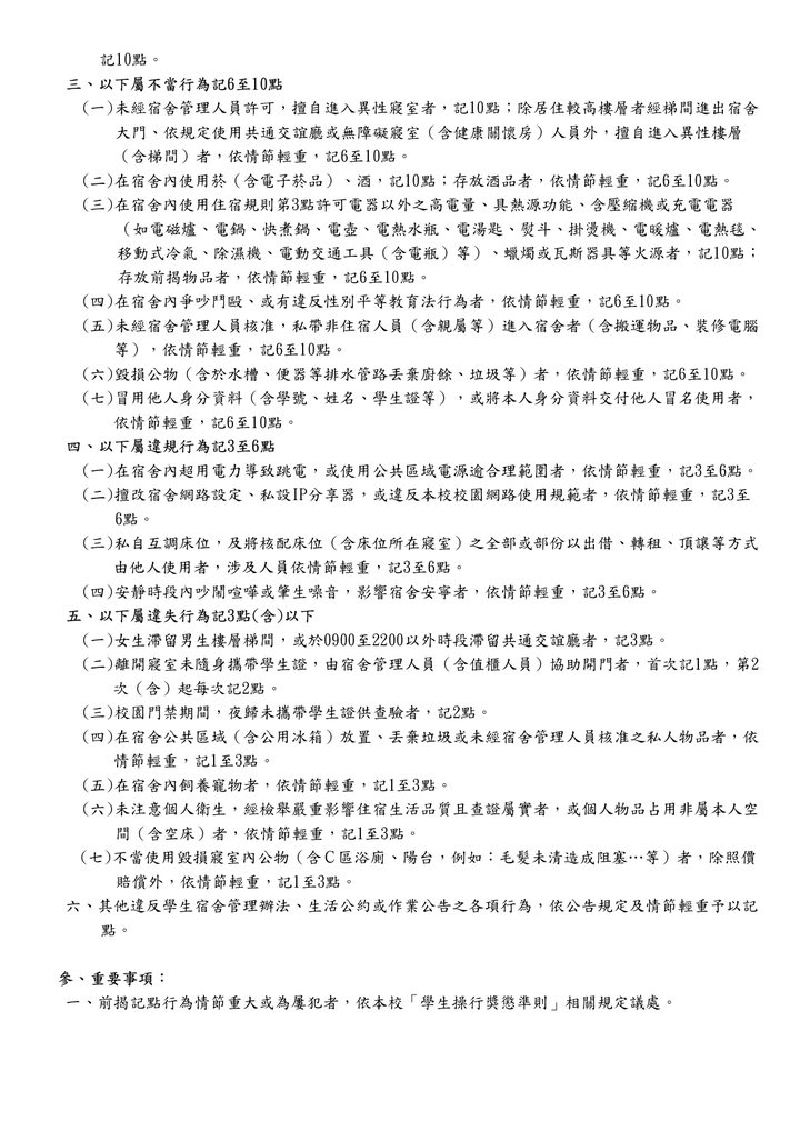 學生宿舍住宿規則與違規記點基準(自1151學期實施)圖片